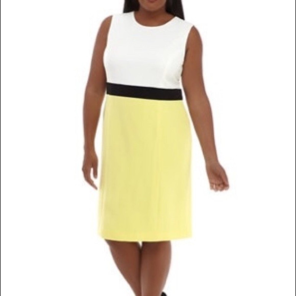Kasper Colorblock Sleeveless Sheath Dress Yellow / White / Black Size 16